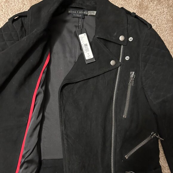 Alice + Olivia Quilted, Suede Goat Leather Biker Jacket, S - Picture 6 of 10